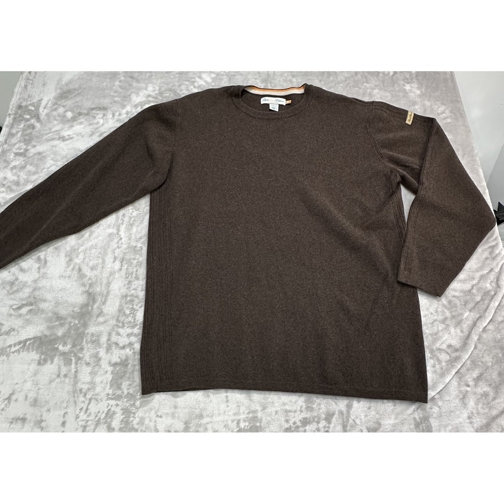 Quicksilver Premium Sweater Mens Size XL Brown Pullover Tight Knit Logo EUC